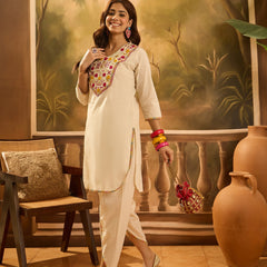 Embroidered V-Neck Pure Cotton Tunic With Dhoti Pant Co-Ords