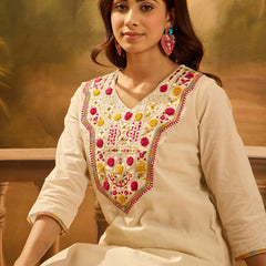 Embroidered V-Neck Pure Cotton Tunic With Dhoti Pant Co-Ords