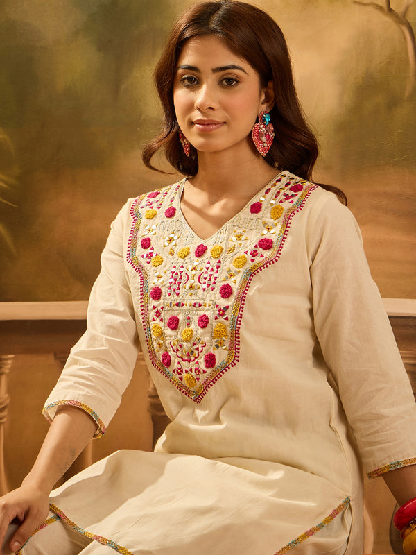 Embroidered V-Neck Pure Cotton Tunic With Dhoti Pant Co-Ords