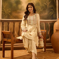 Embroidered Straight Kurta With Trouser & Bag