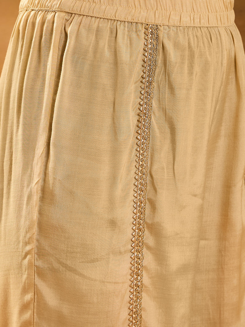Embroidered Straight Kurta With Trouser & Bag