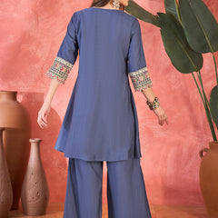 Embroidered Straight Kurta With Trouser & Bag