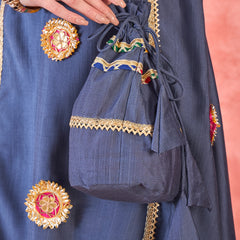 Embroidered Straight Kurta With Trouser & Bag
