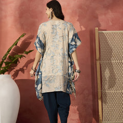 Floral Printed & Embroidered Kaftan With Trousers