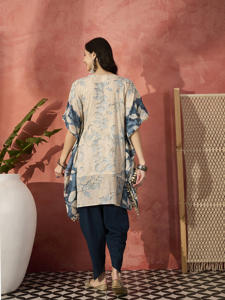 Floral Printed & Embroidered Kaftan With Trousers