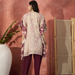 Floral Printed & Embroidered Kaftan With Trousers