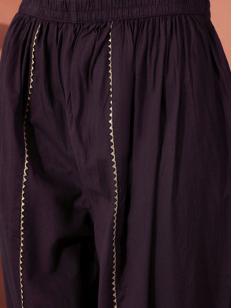 Floral Printed & Embroidered Kaftan With Trousers