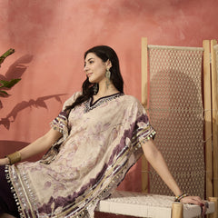 Floral Printed & Embroidered Kaftan With Trousers