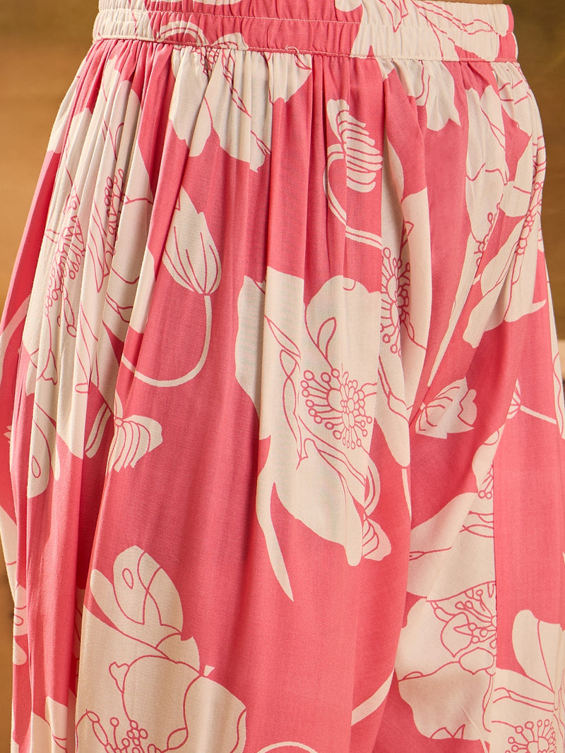 Floral Printed V-Neck Pure Cotton A-Line Kurta With Dhoti Pant