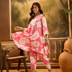 Floral Printed V-Neck Pure Cotton A-Line Kurta With Dhoti Pant