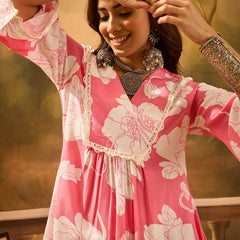Floral Printed V-Neck Pure Cotton A-Line Kurta With Dhoti Pant