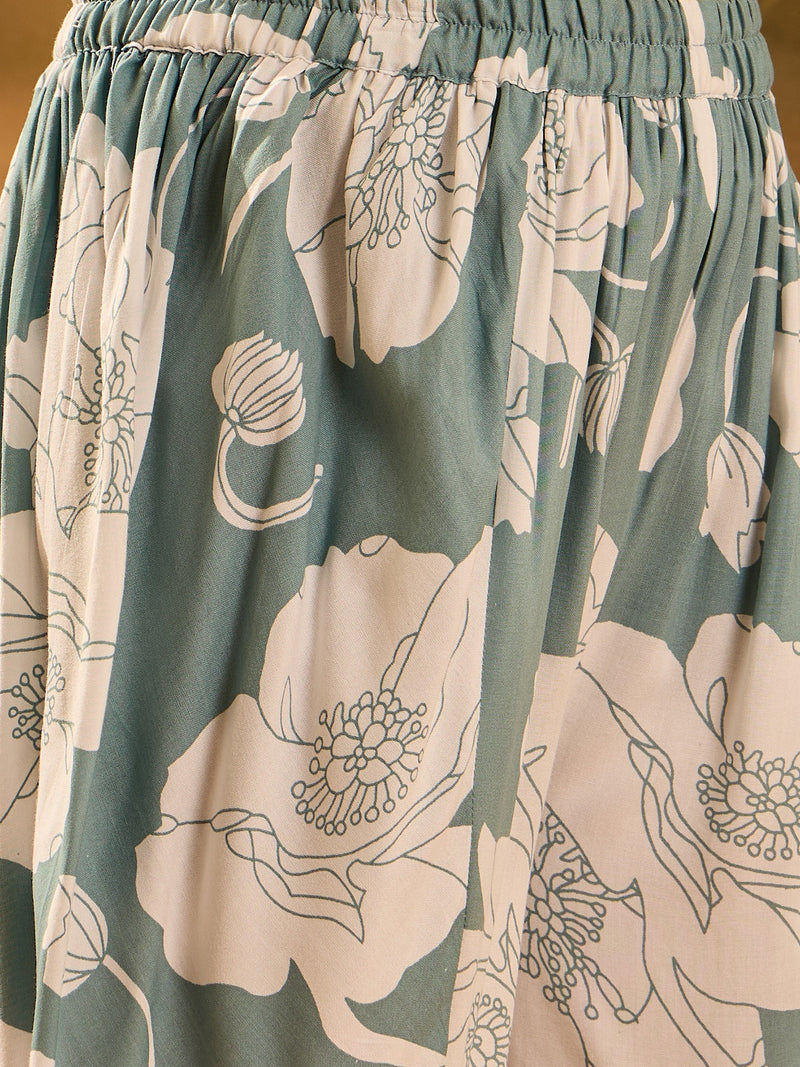 Floral Printed V-Neck Pure Cotton A-Line Kurta With Dhoti Pant