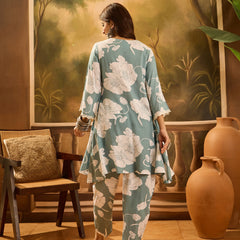 Floral Printed V-Neck Pure Cotton A-Line Kurta With Dhoti Pant