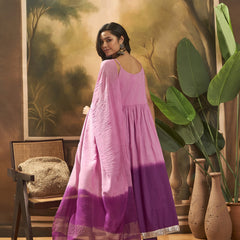 Purple Ombre Mirror Work Flared Kurta Set with Dupatta