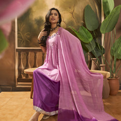 Purple Ombre Mirror Work Flared Kurta Set with Dupatta