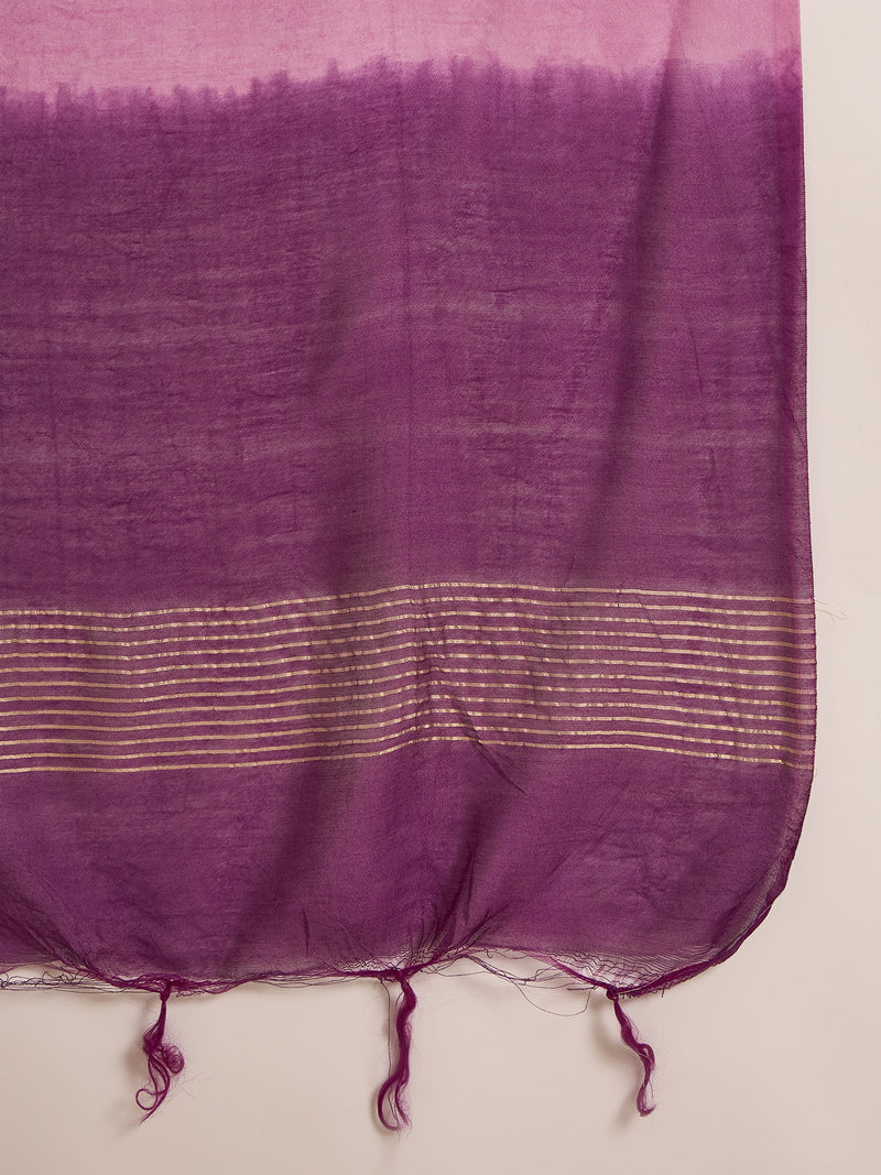 Purple Ombre Mirror Work Flared Kurta Set with Dupatta