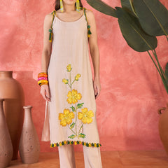 Floral Embroidered Strappy Kurta Set with Dupatta