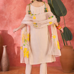 Floral Embroidered Strappy Kurta Set with Dupatta