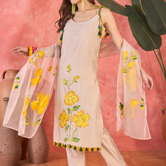 Floral Embroidered Strappy Kurta Set with Dupatta