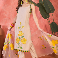 Floral Embroidered Strappy Kurta Set with Dupatta