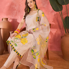 Floral Embroidered Strappy Kurta Set with Dupatta