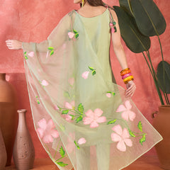 Floral Embroidered Strappy Kurta Set with Dupatta