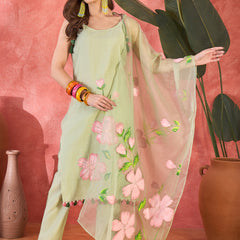 Floral Embroidered Strappy Kurta Set with Dupatta