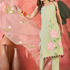 Floral Embroidered Strappy Kurta Set with Dupatta