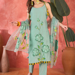 Floral Embroidered Strappy Kurta Set with Dupatta