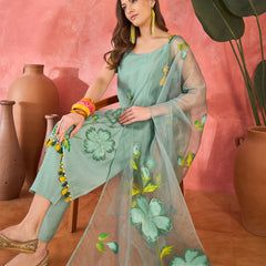 Floral Embroidered Strappy Kurta Set with Dupatta