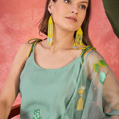 Floral Embroidered Strappy Kurta Set with Dupatta