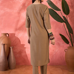 Brown Hand-Embroidered Straight Kurta Set
