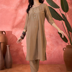 Brown Hand-Embroidered Straight Kurta Set