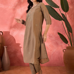 Brown Hand-Embroidered Straight Kurta Set