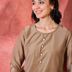 Brown Hand-Embroidered Straight Kurta Set