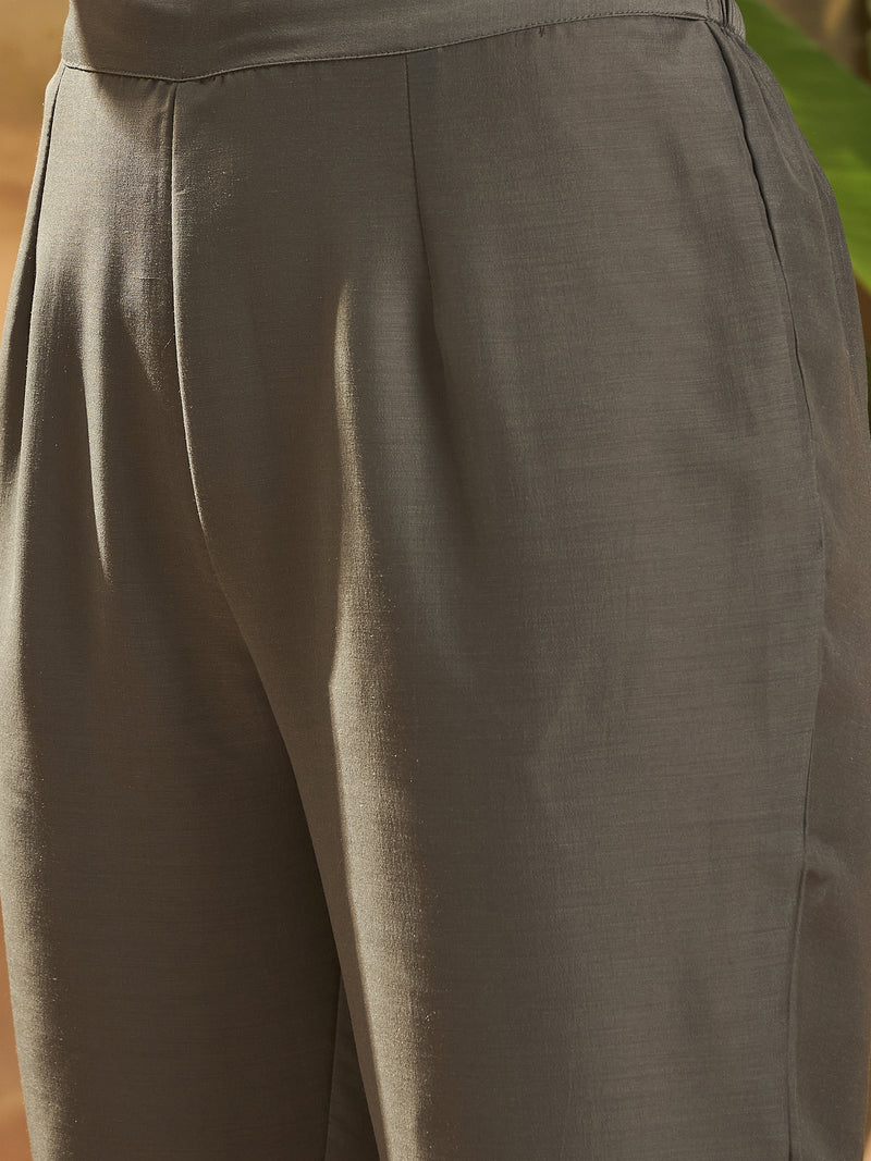 Grey Hand-Embroidered Straight Kurta Set