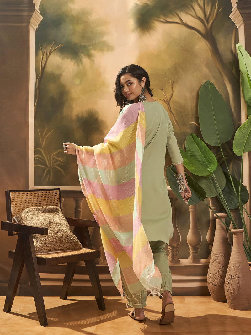 Embroidered Kurta & Trouser With Dupatta