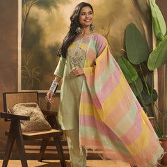 Embroidered Kurta & Trouser With Dupatta