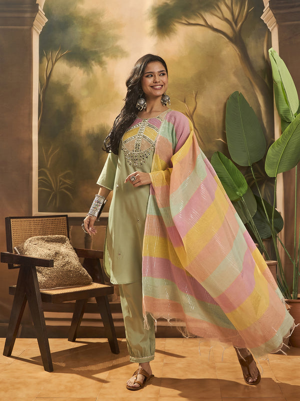 Embroidered Kurta & Trouser With Dupatta