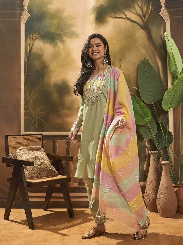 Embroidered Kurta & Trouser With Dupatta