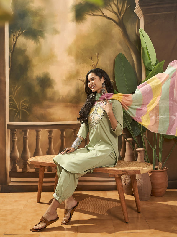 Embroidered Kurta & Trouser With Dupatta