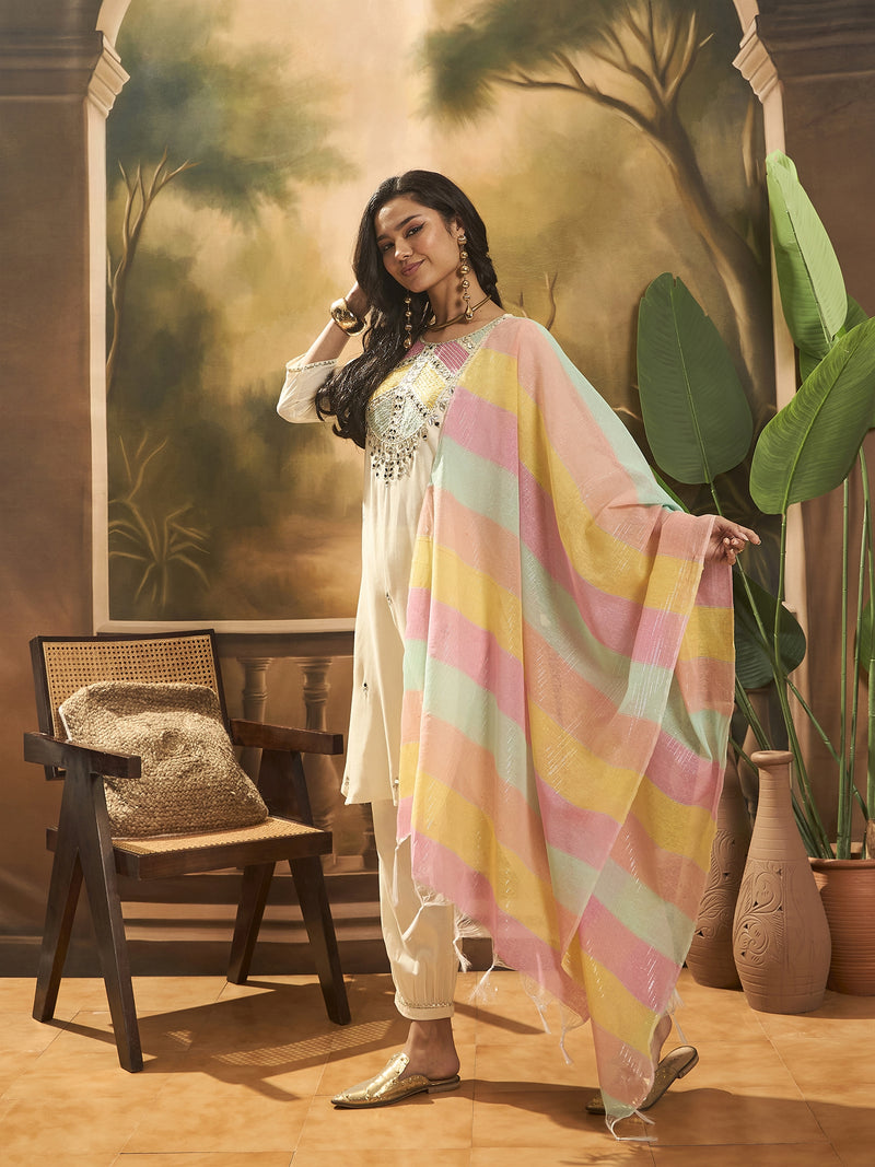 Embroidered Kurta & Trouser With Dupatta