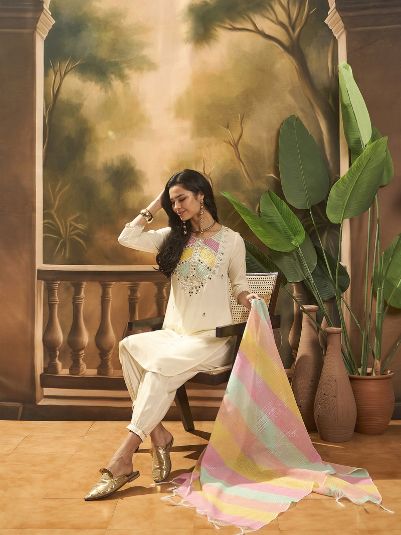 Embroidered Kurta & Trouser With Dupatta