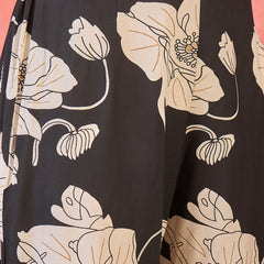 Black Floral Printed Lapel Collar A-Line Kurta With Trouser Kurta Set