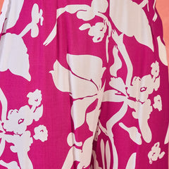 Fuchsia Floral Printed Lapel Collar A-Line Kurta With Trouser Kurta Set