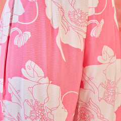 Pink Floral Printed Lapel Collar A-Line Kurta With Trouser Kurta Set