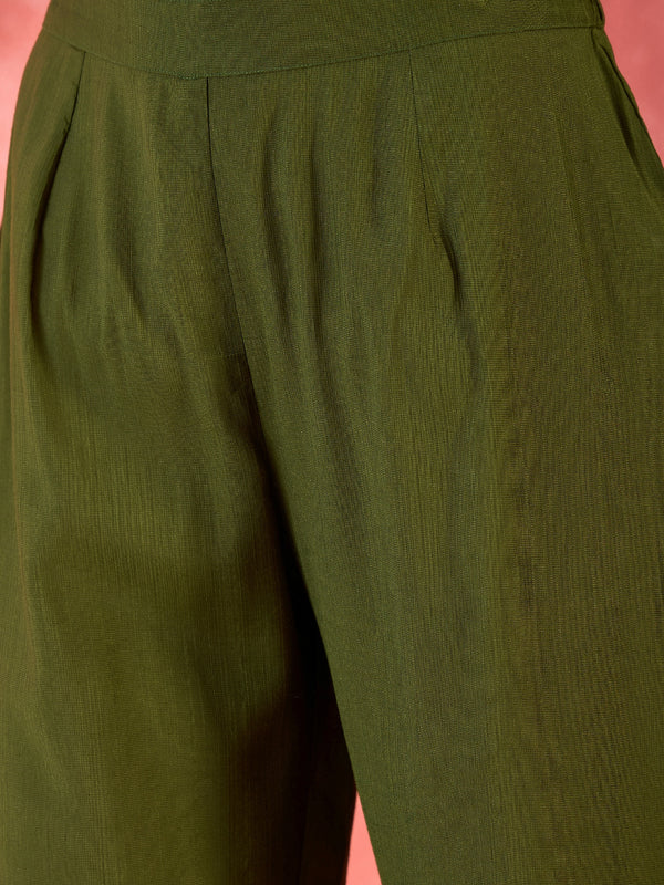 Teal Green Geometric Embroidered Straight Kurta With Trouser Kurta Set