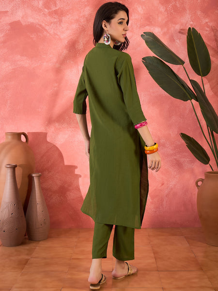 Green Geometric Embroidered Kurta Set