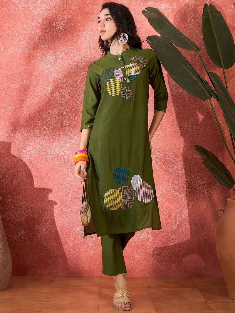 Geometric Embroidered Kurta Set