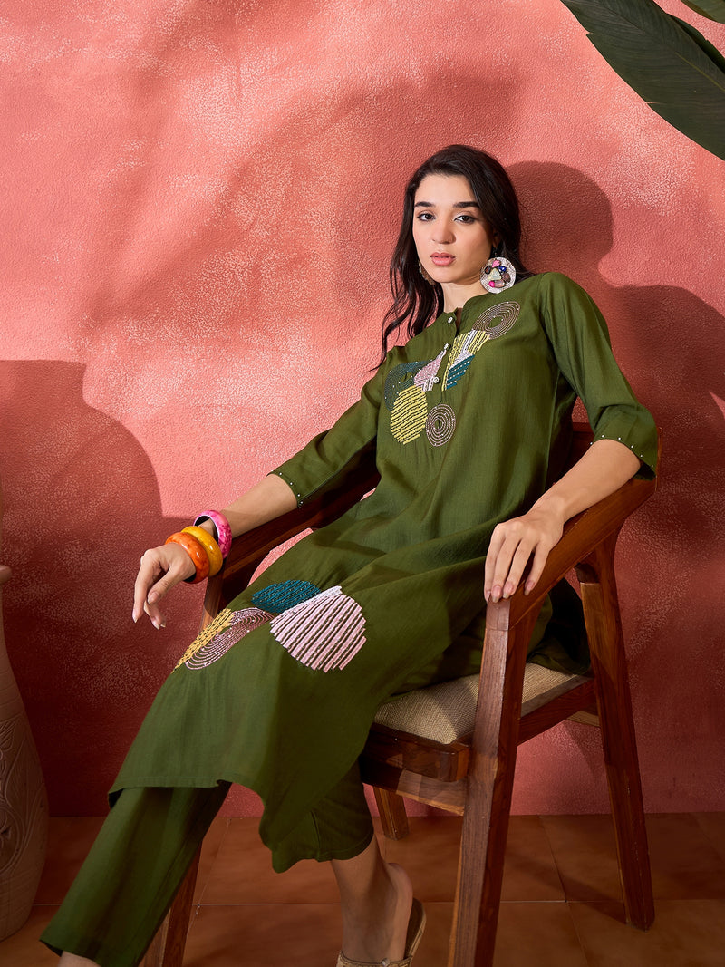 Geometric Embroidered Kurta Set